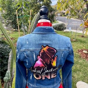 Women's Michael Jackson Distressed Jean Jacket-Small